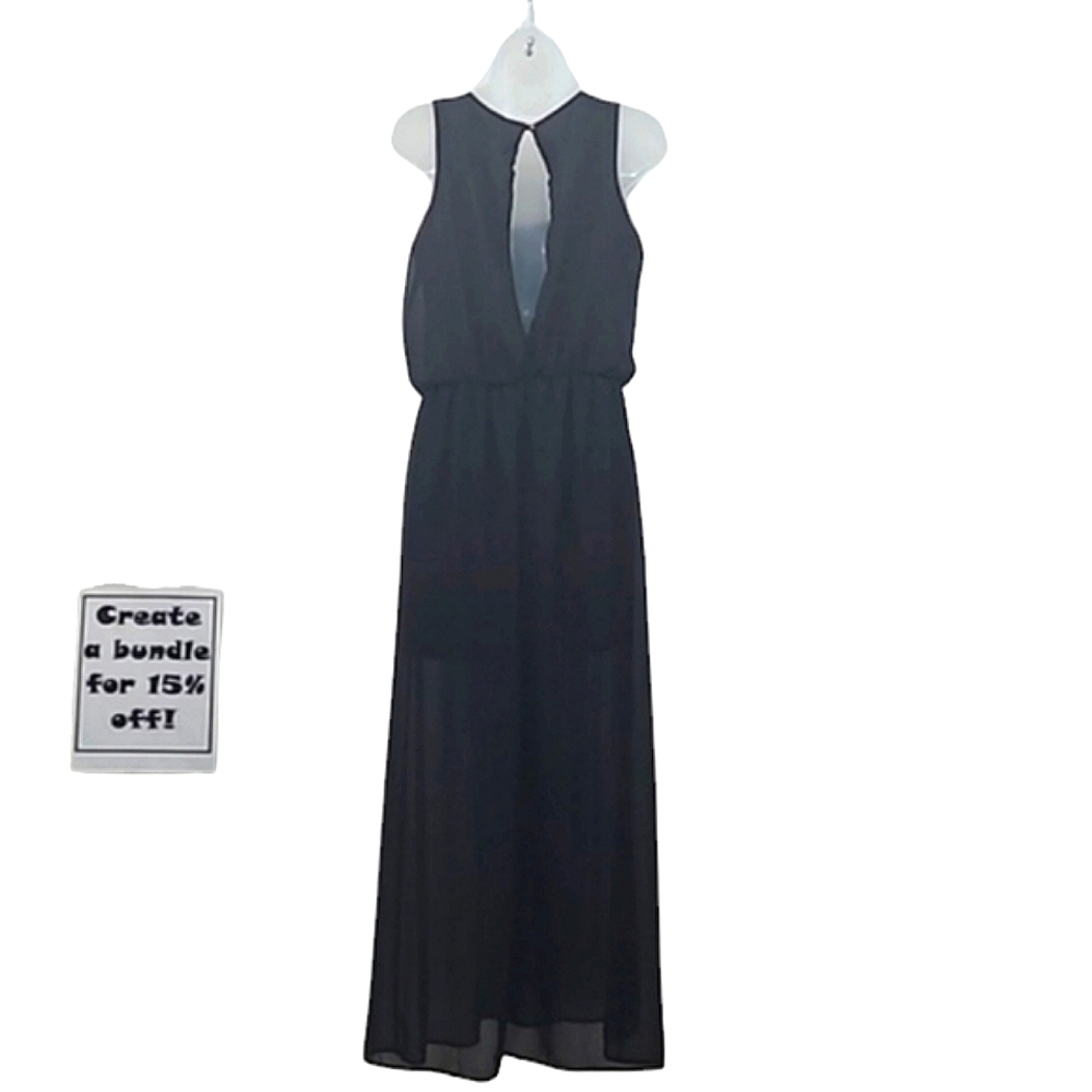 Malloy Maxi Dress Evening Sheer Flowy Skirt Solid Mini Lining Keyhole Back NWT - Picture 4 of 17